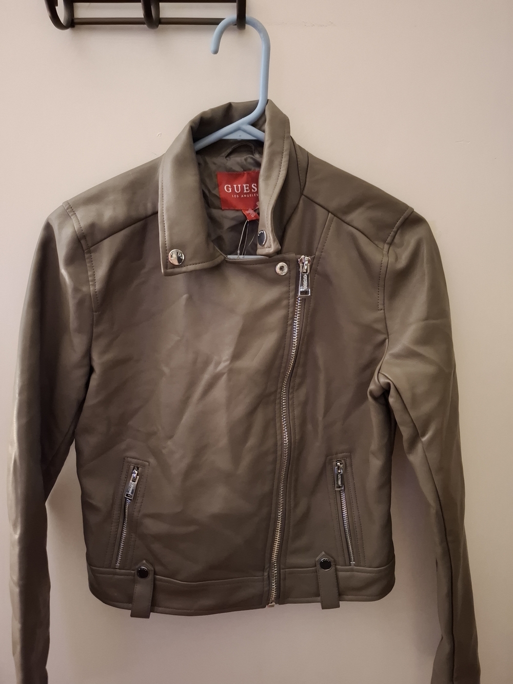 GUESS Olive Green Faux-Leather Moto Jacket
